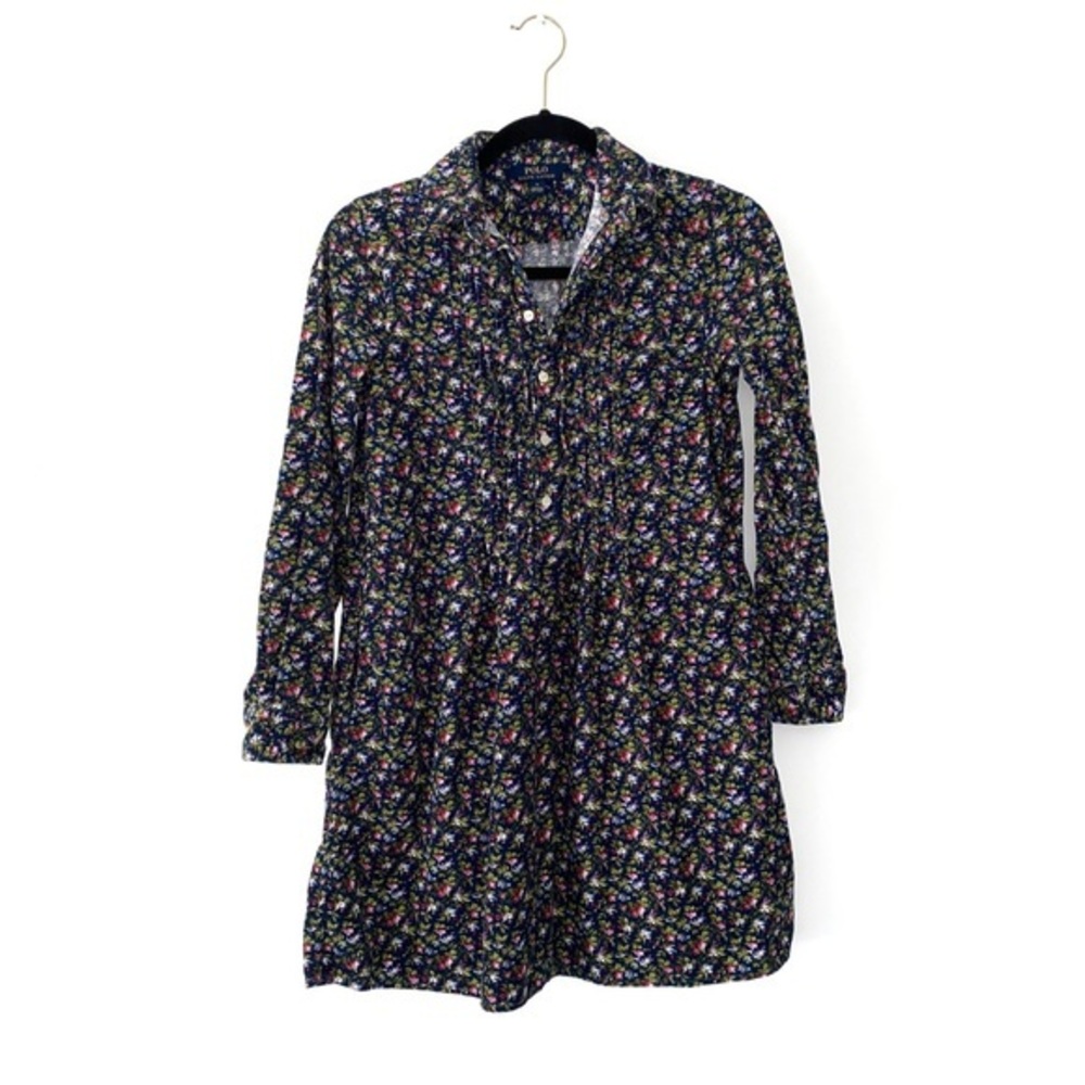 Ralph Lauren Cotton Girls Oxford Corduroy Floral Long Sleeve Dress size 14